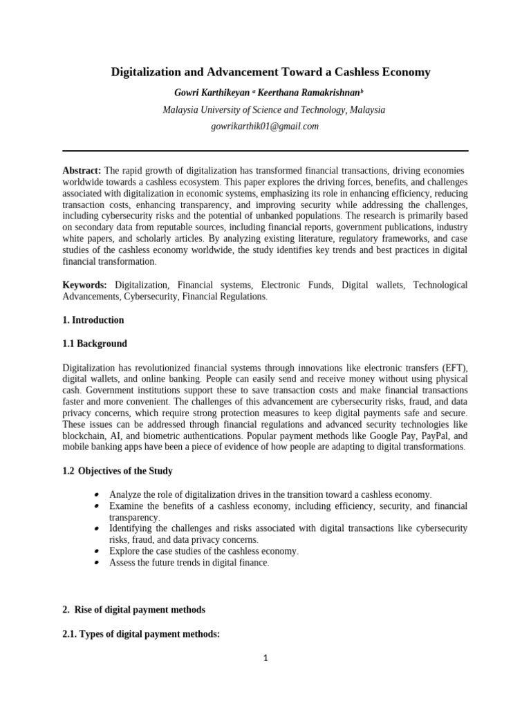 Digitalization and The Advancement Toward The Cashless Economy 1 | PDF ...