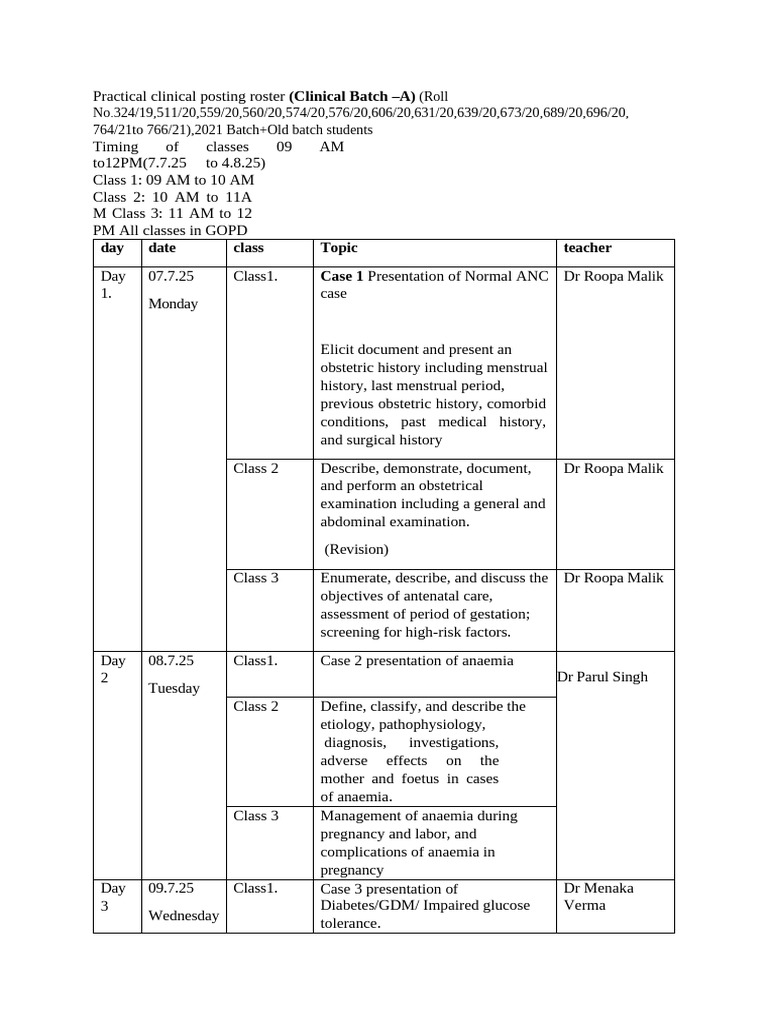 Clinical Posting Roster for Obstetrics 2025 | PDF | Pregnancy | Childbirth