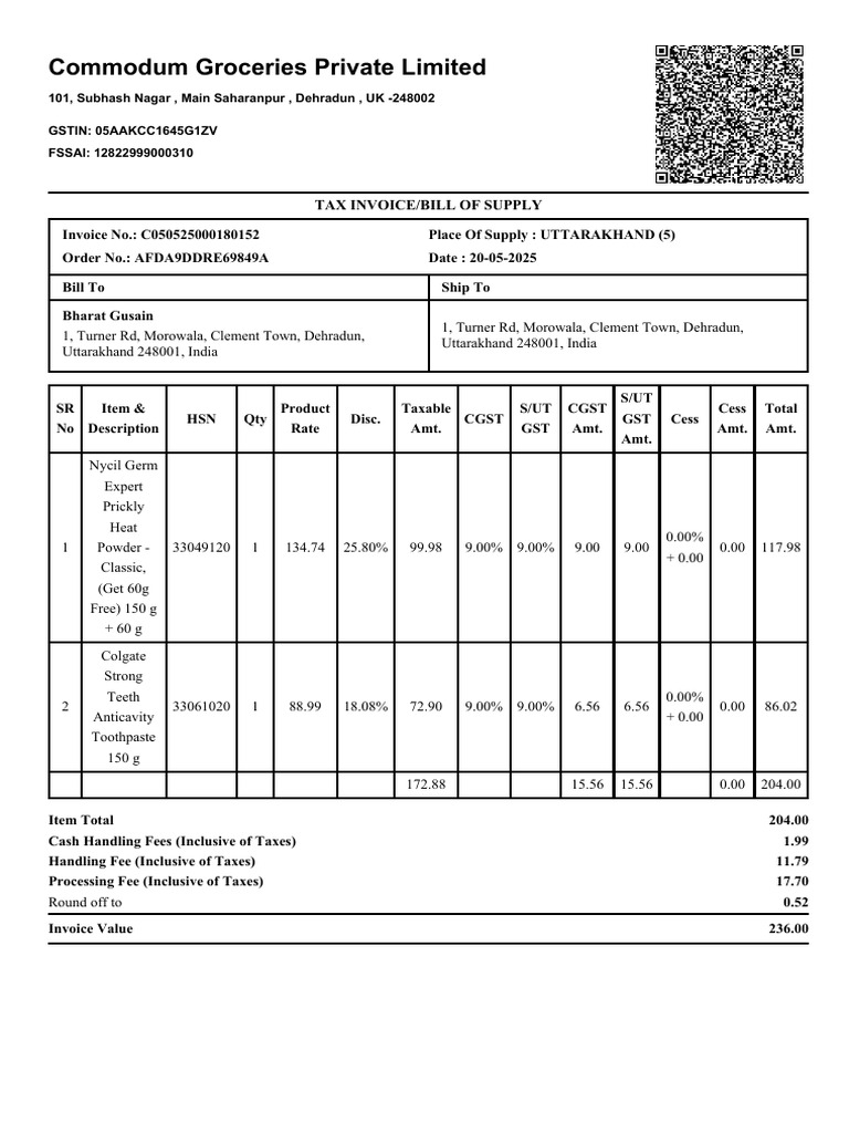 GST Invoice for Commodum Groceries | PDF | Sales | Public Finance