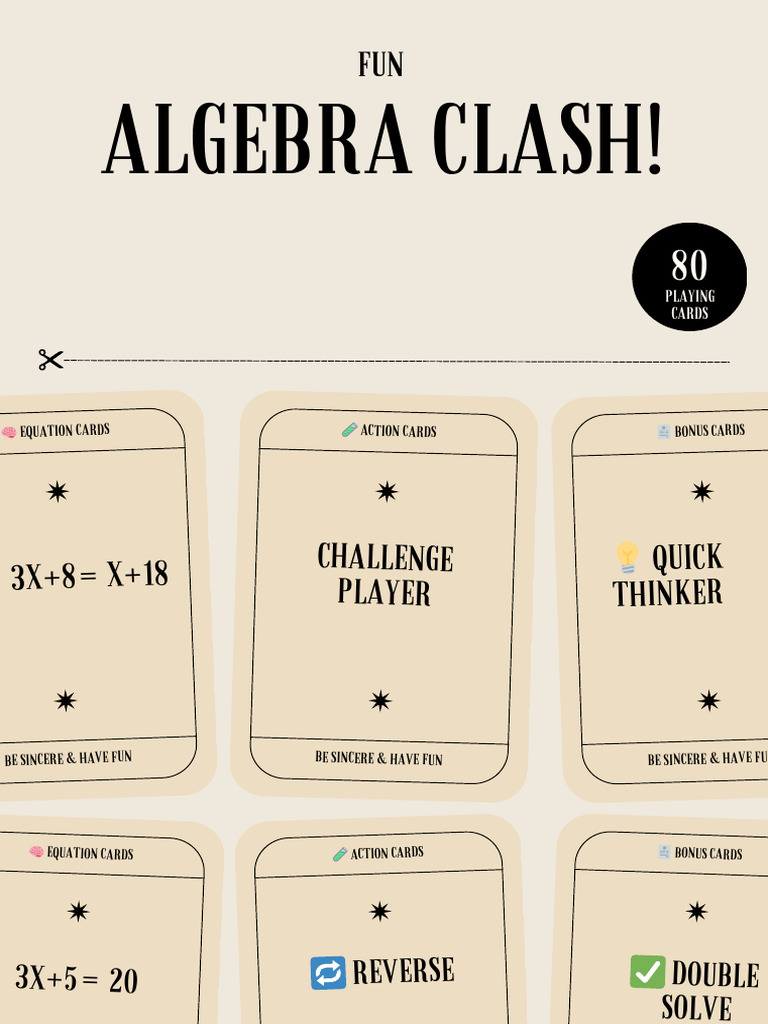 Fun Algebra Challenge Card Game | PDF | Equations | Algebra