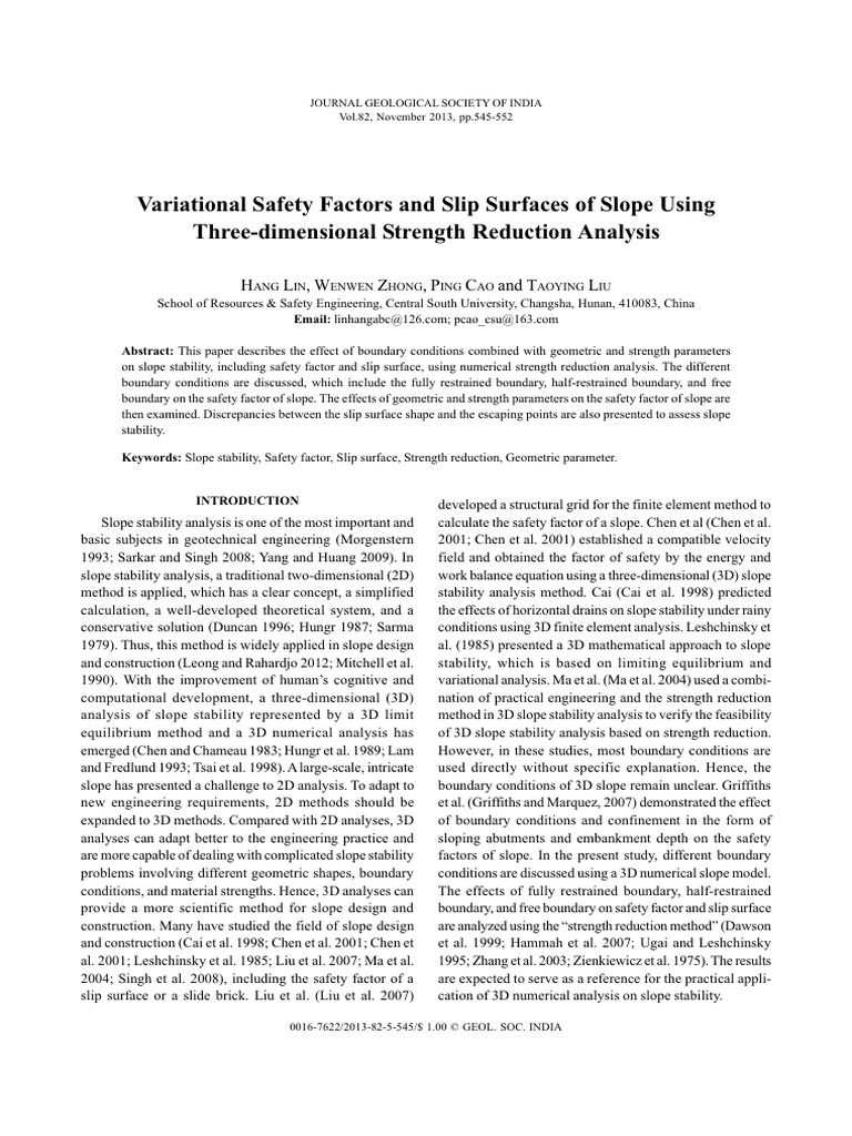 3D Slope Stability Analysis Factors | PDF | Applied And ...