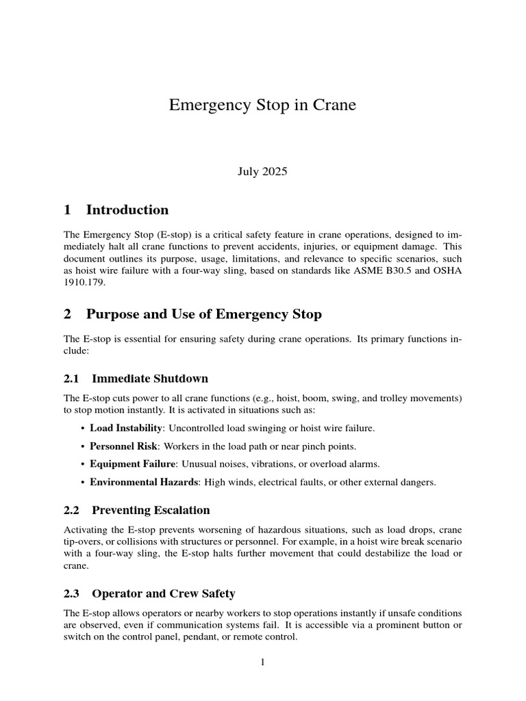 Emergency Stop Procedures for Cranes | PDF | Crane (Machine) | Safety