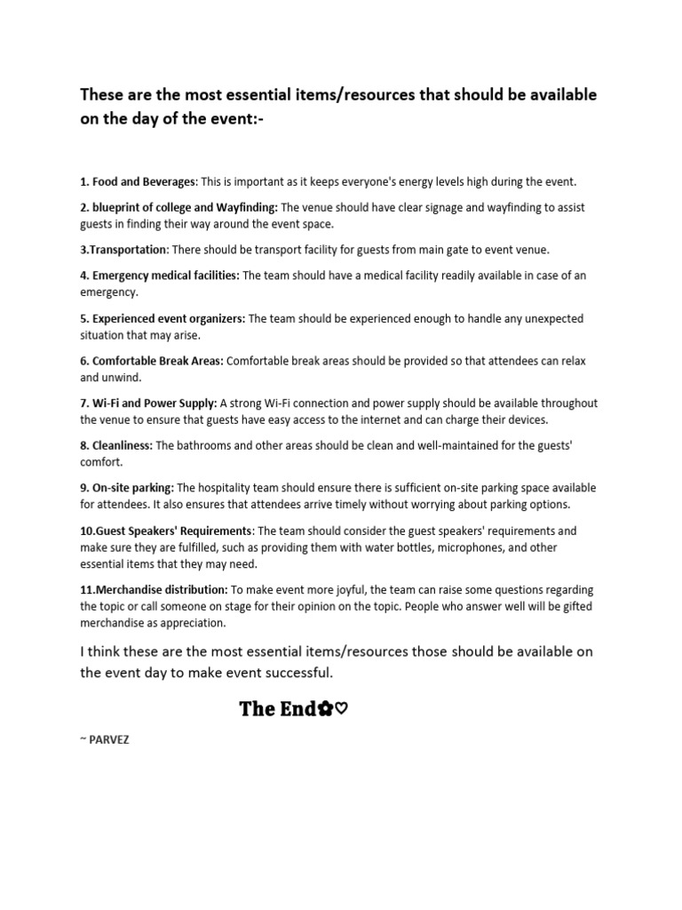 Essential Event Day Resources Checklist | PDF