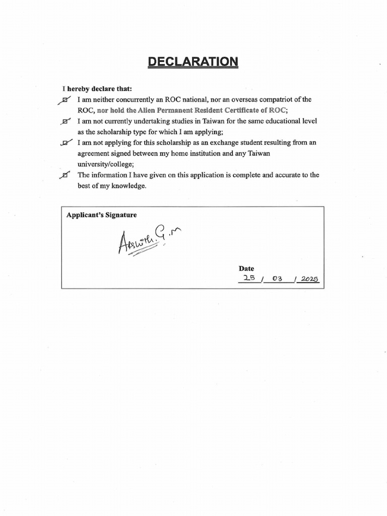Scholarship Application Declaration Form | PDF