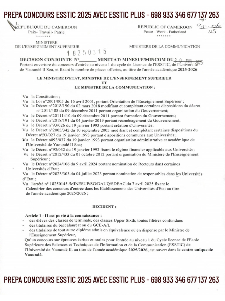Concours Esstic 2025 - Francais - Anglais | PDF