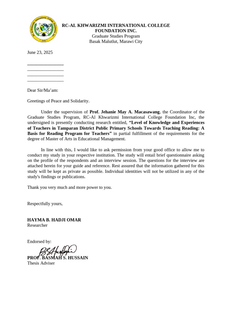 Letter To Principals | PDF