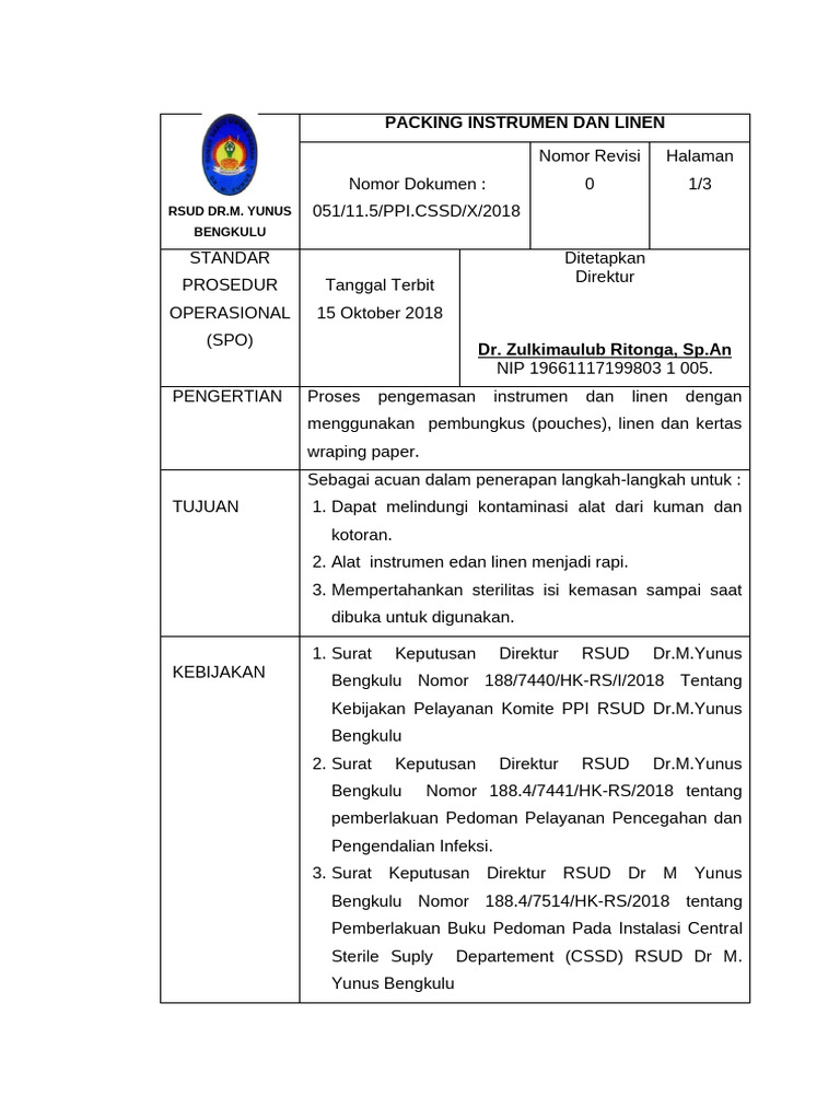 Prosedur Packing Instrumen Medis RSUD | PDF