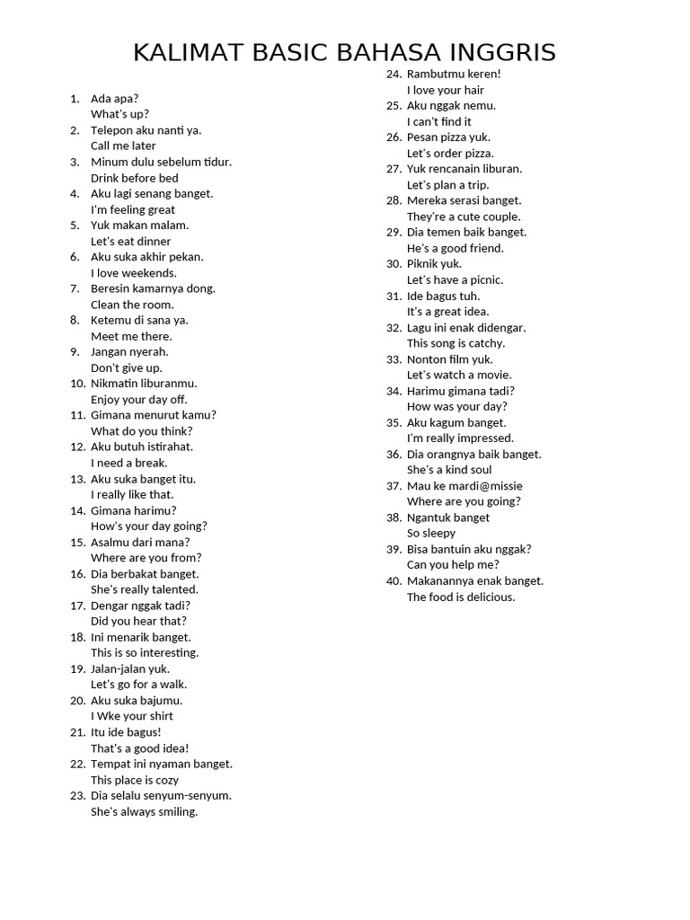 Kalimat Basic Bahasa Inggris | PDF | Chess Theory | Chess Openings
