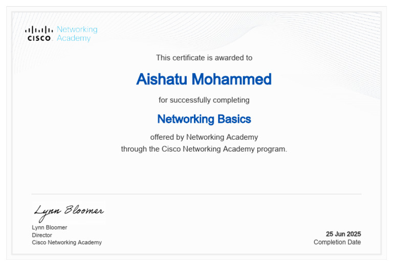 Cisco NetAcad Networking Basics Certificate | PDF