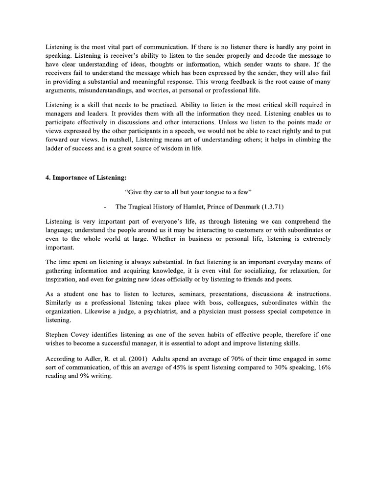Importance Types of Listening | PDF