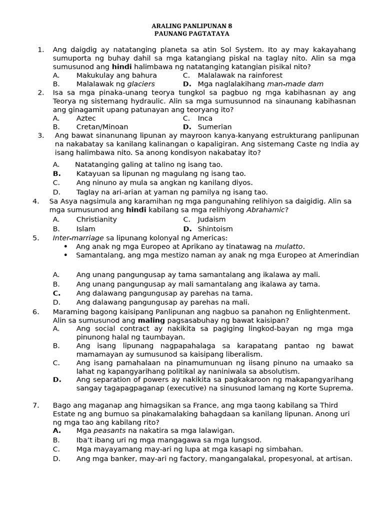 AP8 Pre-Test | PDF