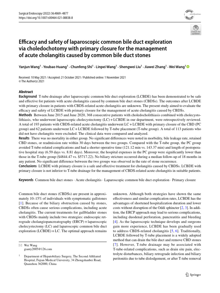 Laparoscopic CBD Exploration Safety Study | PDF | Gastroenterology ...