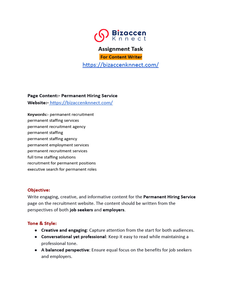 Assignment Task For Content Writer | PDF
