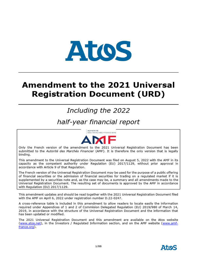Atos Amendment To The 2021 Universal Registration Document Urd | PDF ...