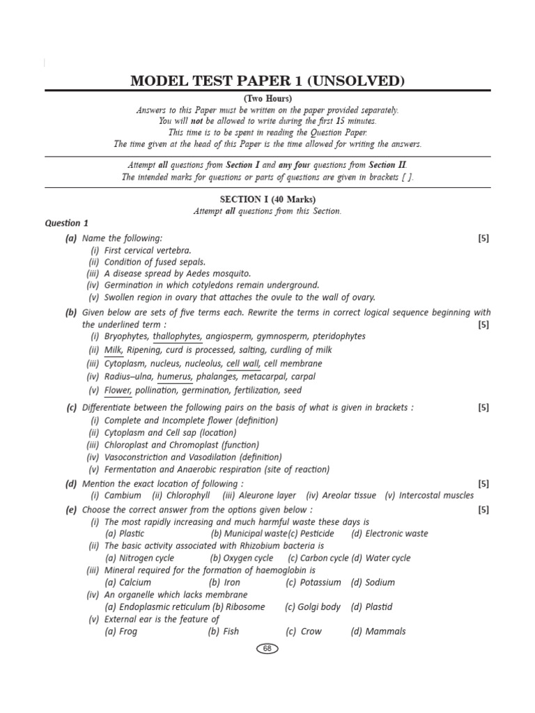I.C.S.E. Class IX Biology Model Test Paper | PDF | Seed | Digestion