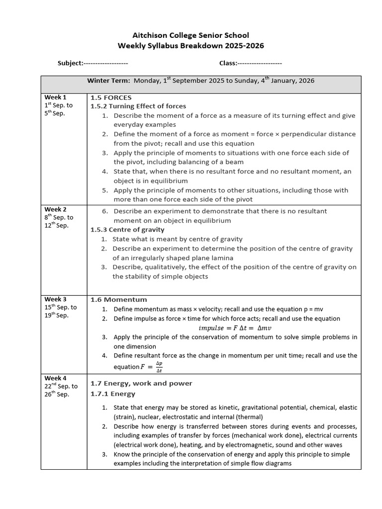 H1 Physics Syllabus 2025-2026 | PDF | Gases | Waves