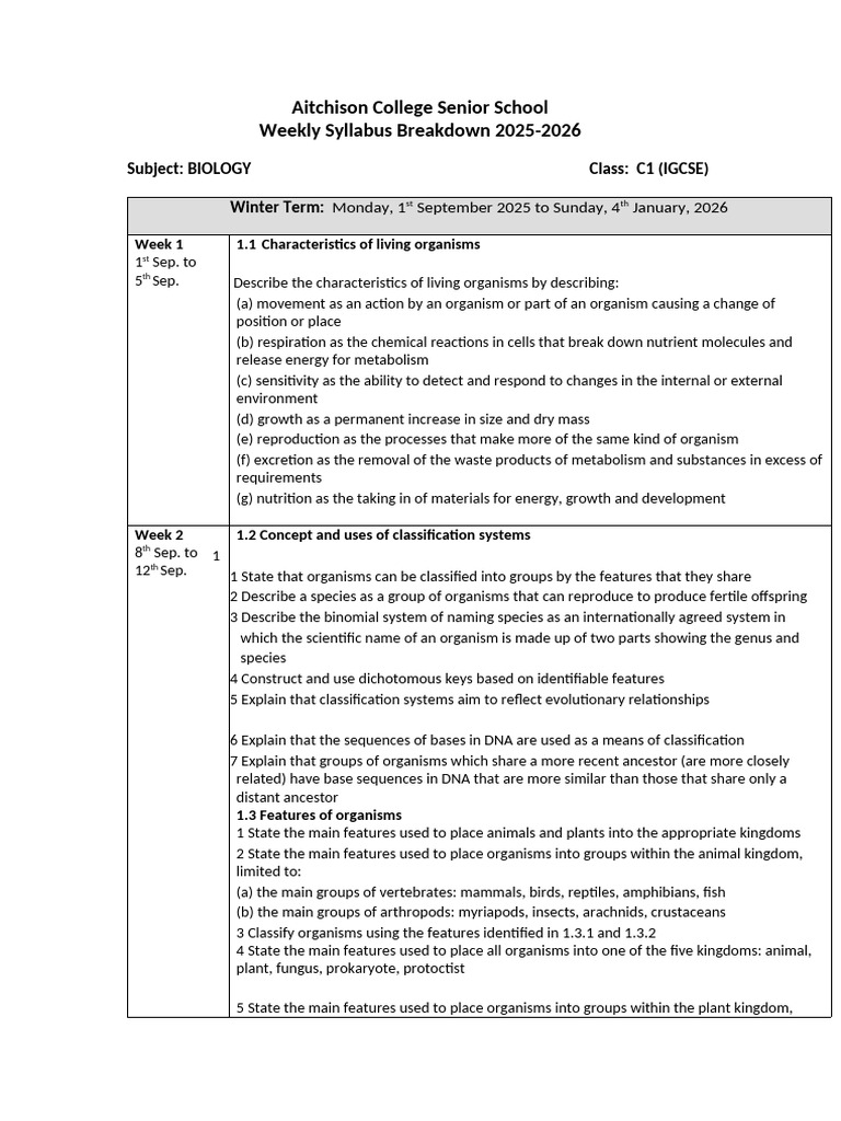 IGCSE Biology Syllabus 2025-2026 | PDF | Digestion | Heart