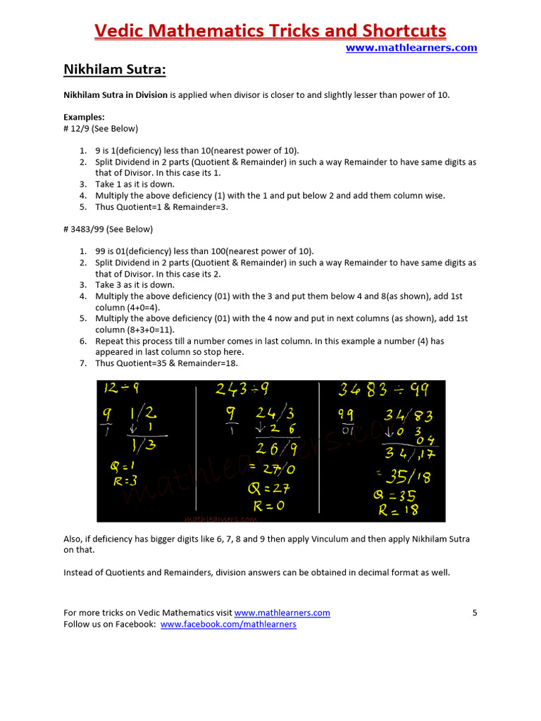 Vedic Maths Tricks for Class 5 | PDF