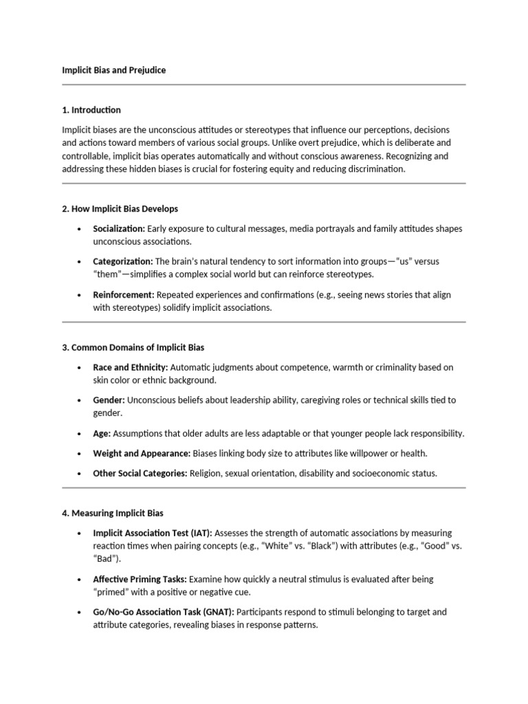 Implicit Bias and Prejudice | PDF | Bias | Stereotypes