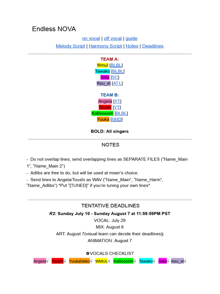 Endless NOVA Vocal Project Guide | PDF