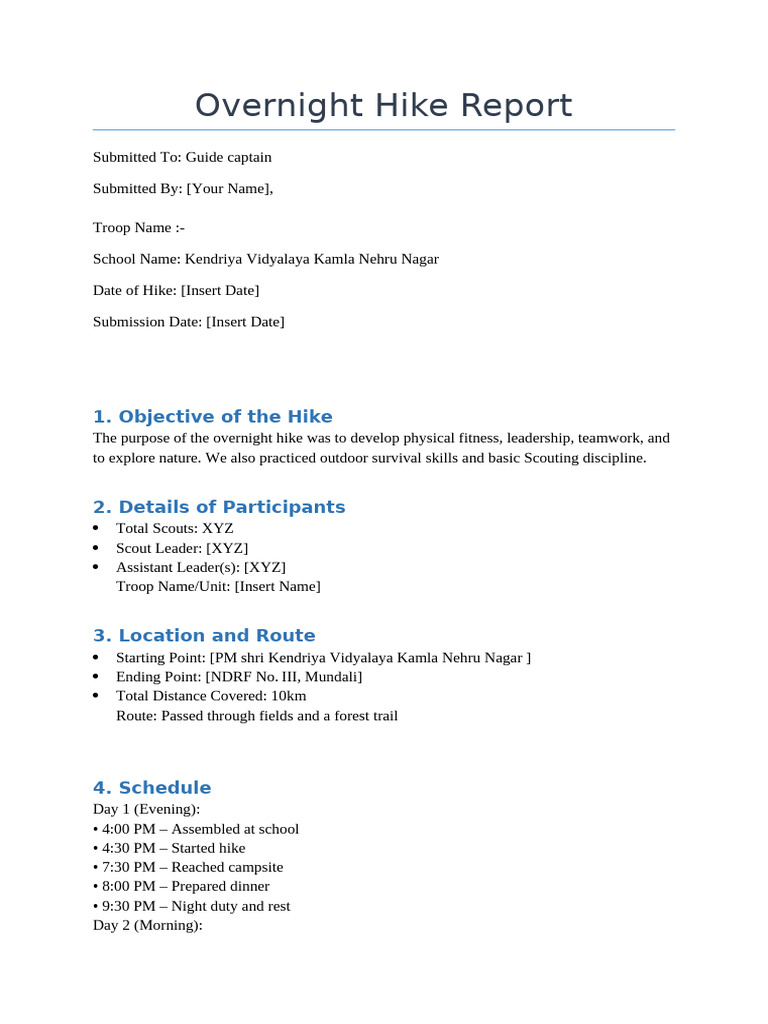 Overnight Hike Report Summary | PDF