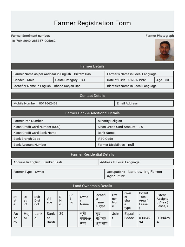 Farmer Registration Form | PDF