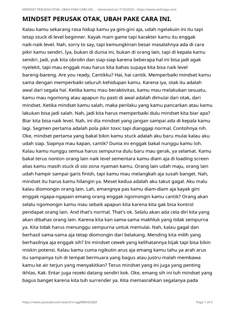 Ubah Mindset Agar Tidak Stuck | PDF