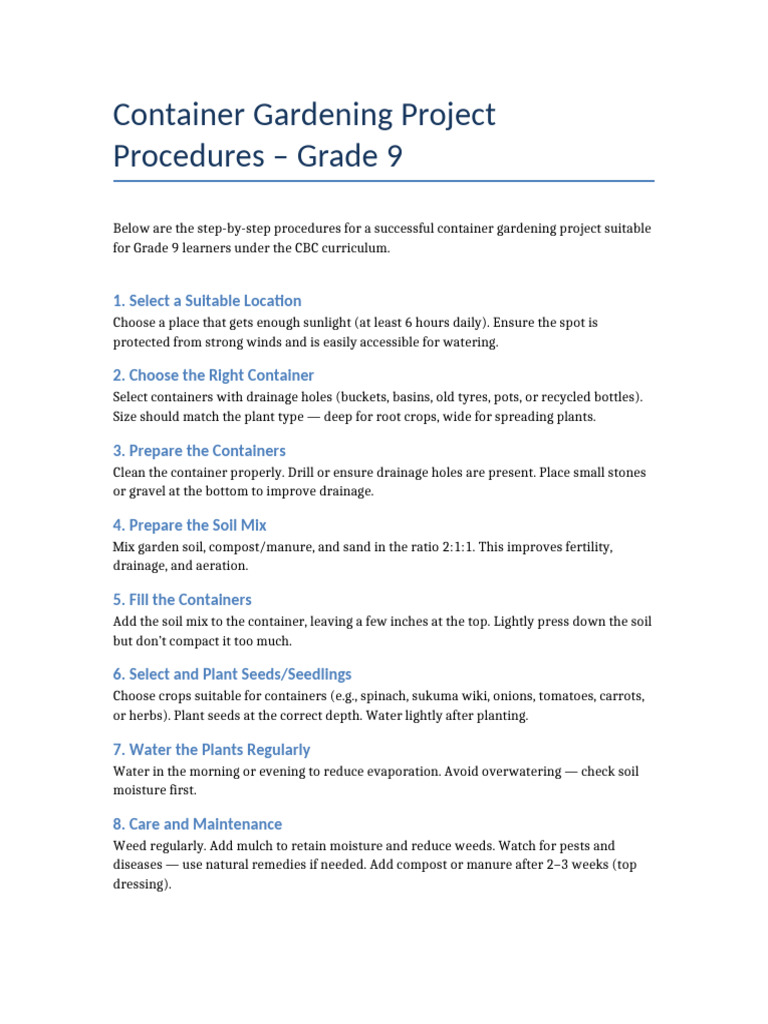 Grade 9 Container Gardening Guide | PDF