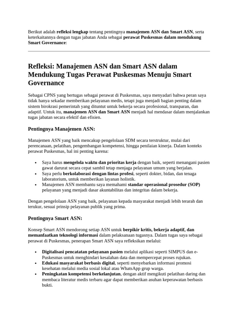 Manajemen ASN dan Smart ASN untuk Perawat | PDF
