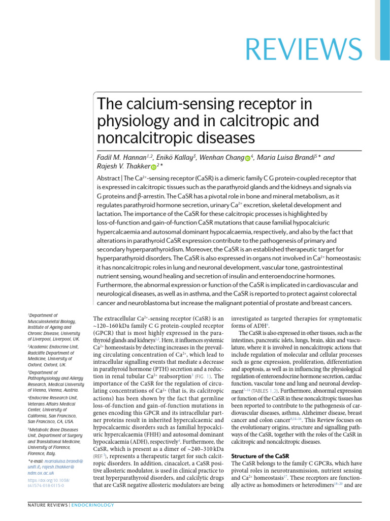 Calcium-Sensing Receptor in Health and Disease | PDF | Cell Signaling ...