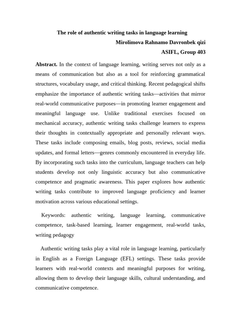 Authentic Writing Tasks in Language Learning | PDF | Learning ...