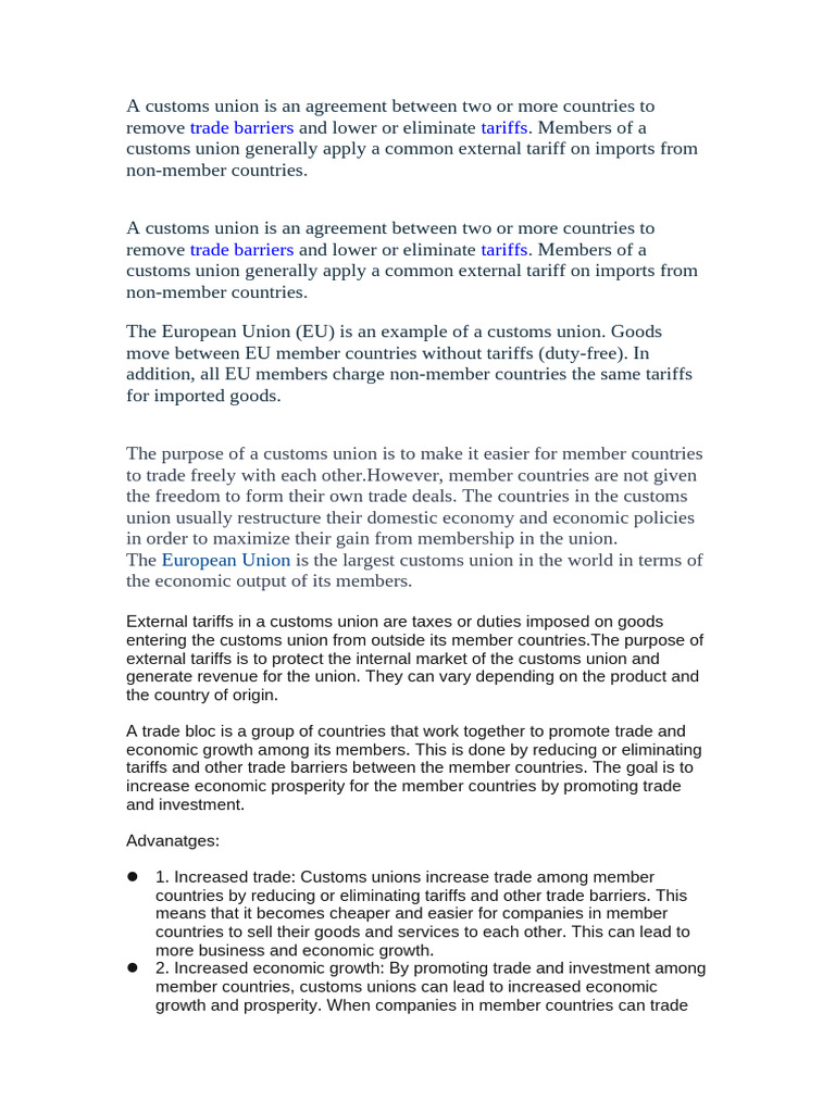 Understanding Customs Union Agreements | PDF | Tariff | Customs