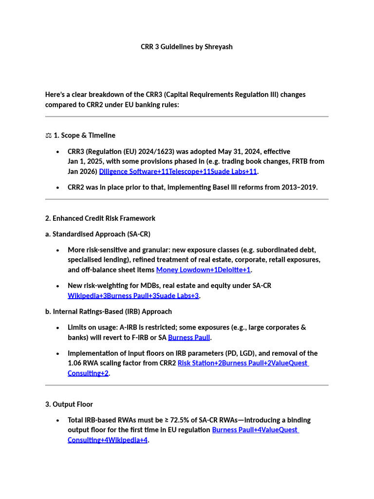 CRR3 Guidelines: Key Changes & Impacts | PDF | Basel Iii | Banking