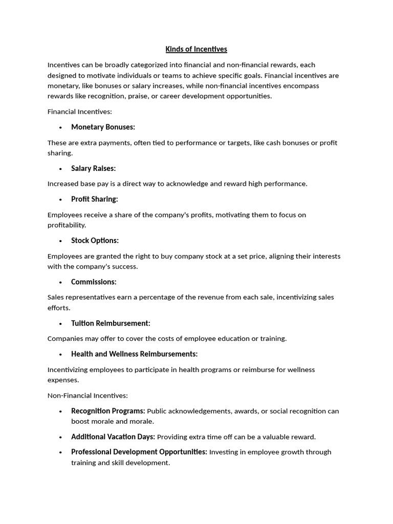Kinds of Incentives | PDF | Incentive | Piece Work