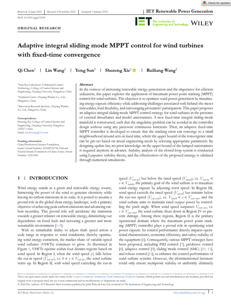 8 - Adaptive Integral Sliding Mode MPPT Control For Wind Turbines With ...