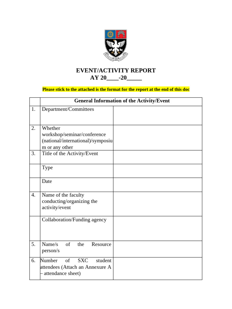 Event Activity Report Template | PDF