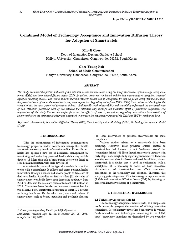 Smartwatch Adoption: TAM & IDT Model | PDF | Structural Equation ...