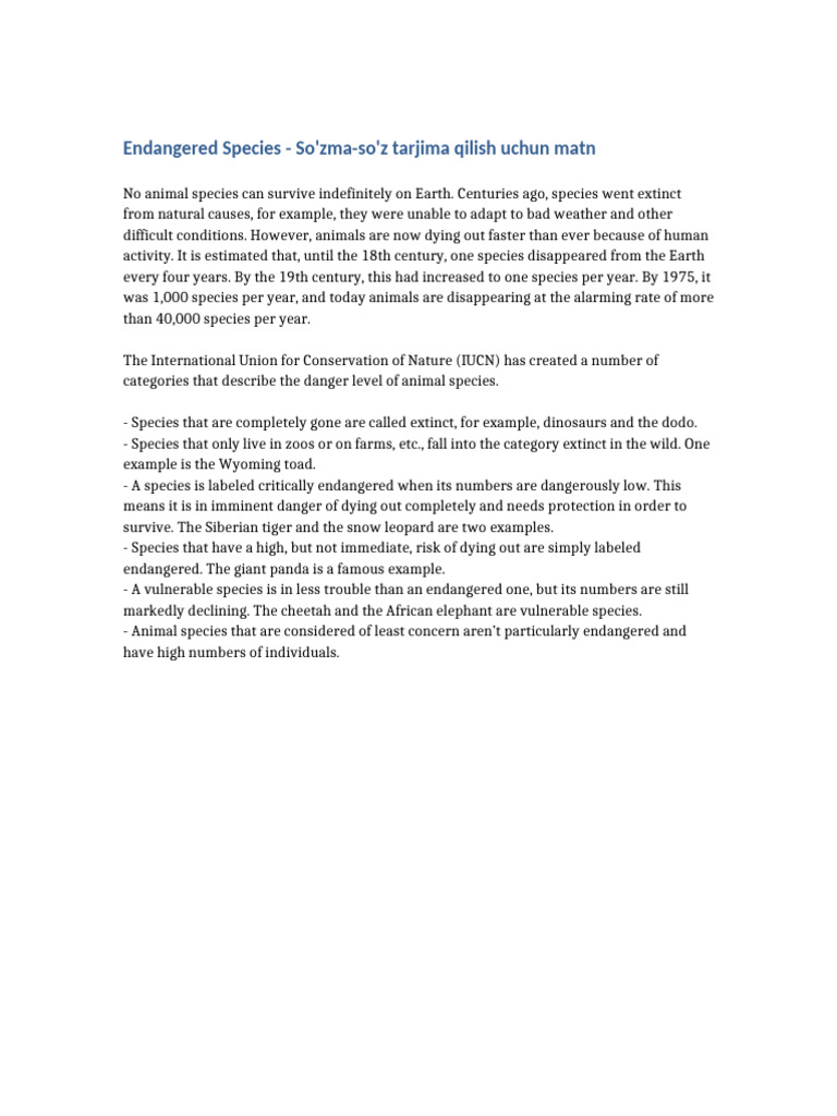 Understanding Endangered Species | PDF