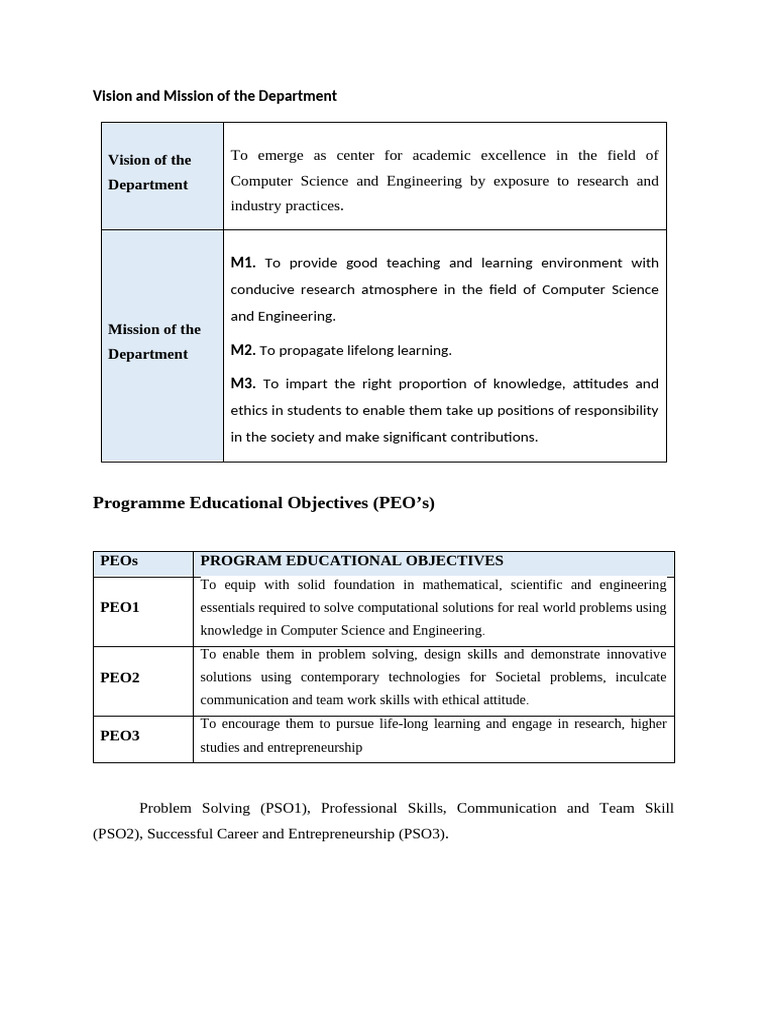 Computer Science Department Vision & Mission | PDF