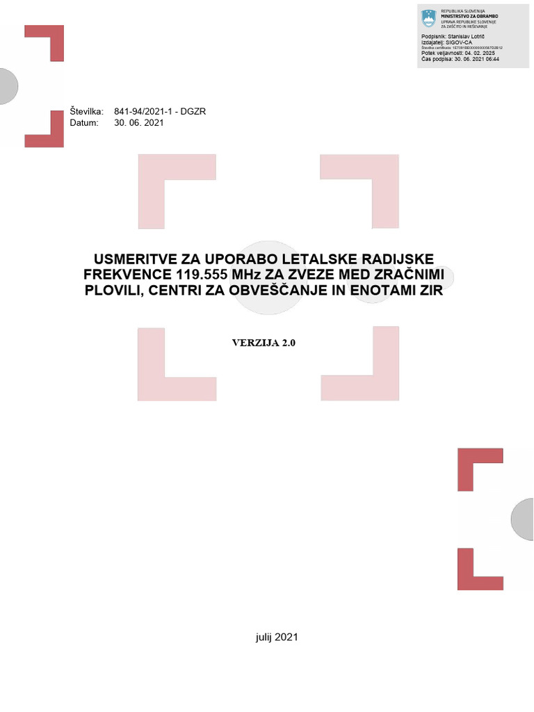 Letalska Frekvenca Usmeritve 2021 v1 | PDF