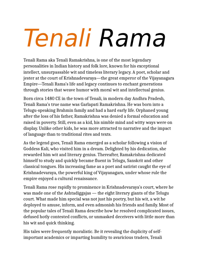 Tenali Rama: Wit and Wisdom Unveiled | PDF