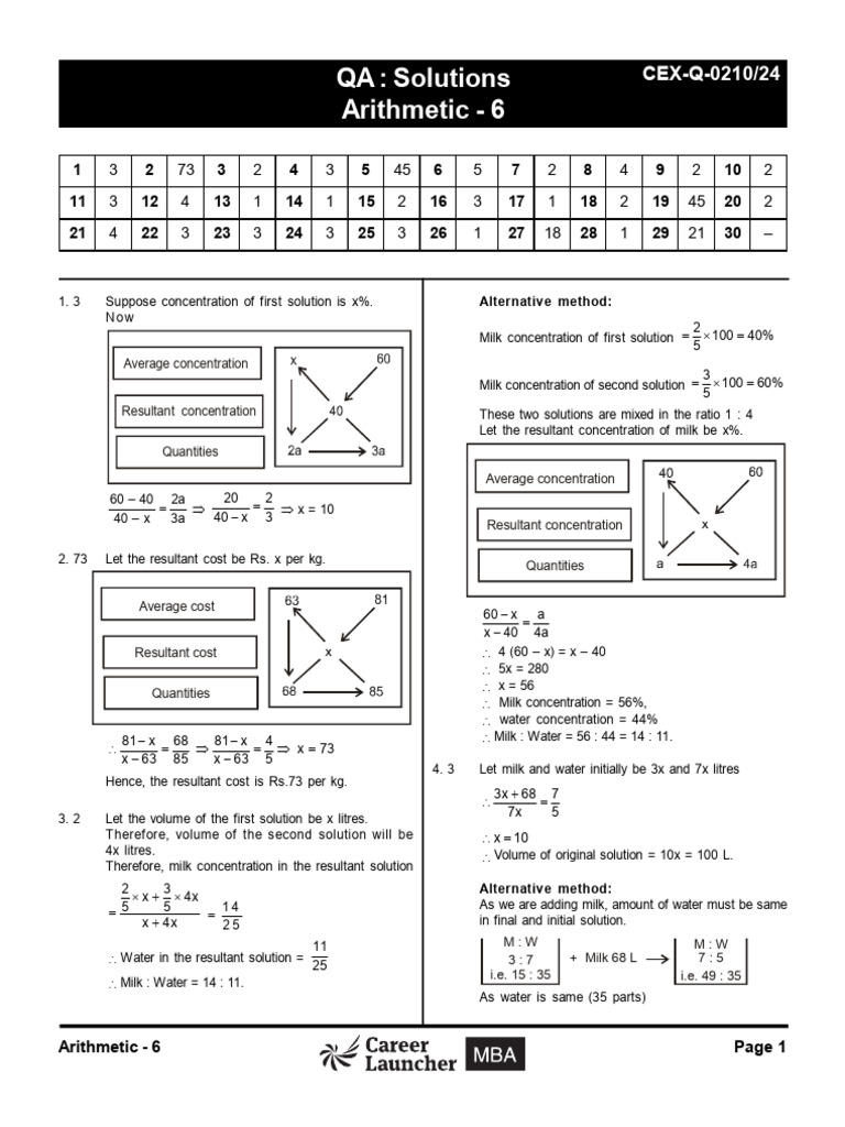 Arithmetic Mixture Problems Explained | PDF | Concentration | Ratio