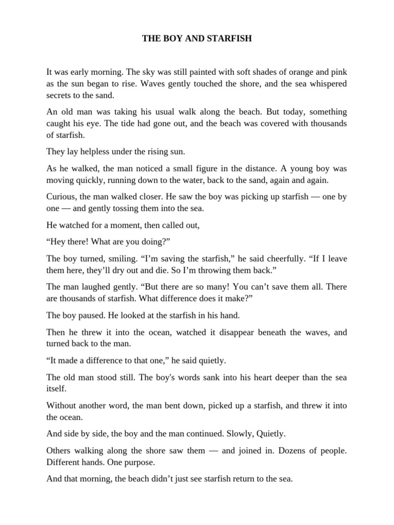 The Boy and the Starfish Story | PDF