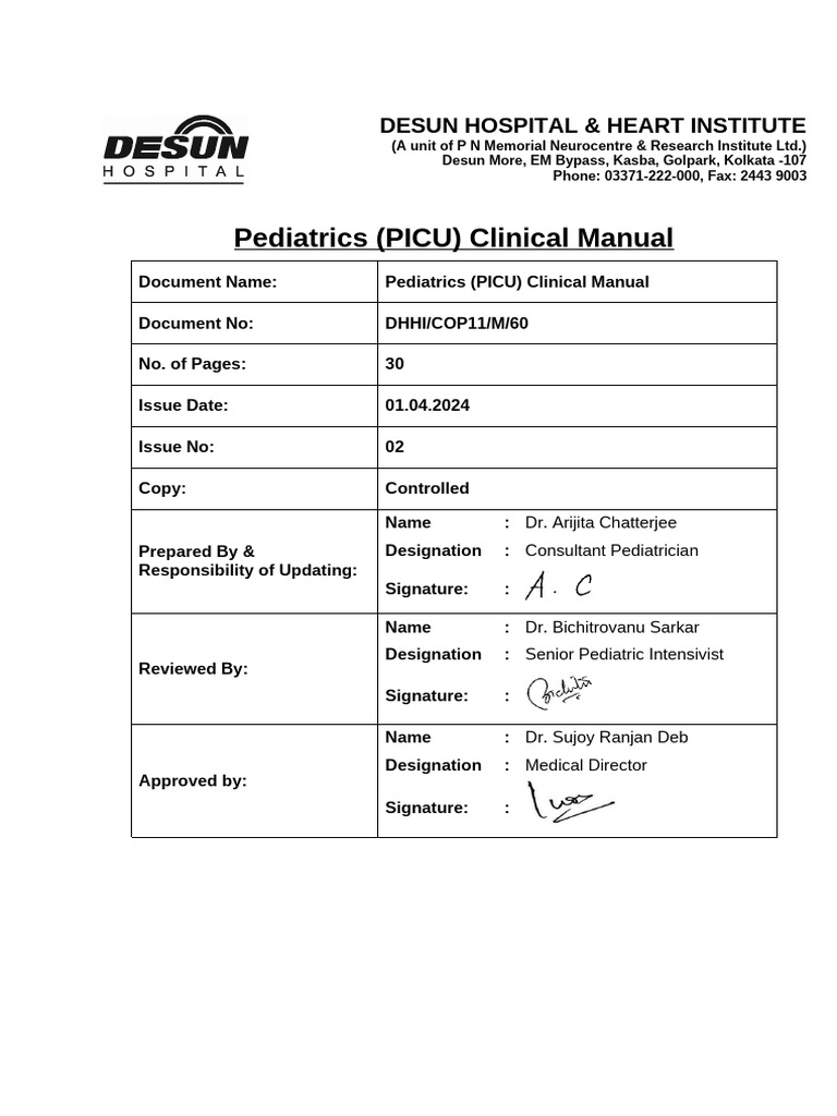 PICU Clinical Manual for Pediatrics | PDF | Shock (Circulatory ...