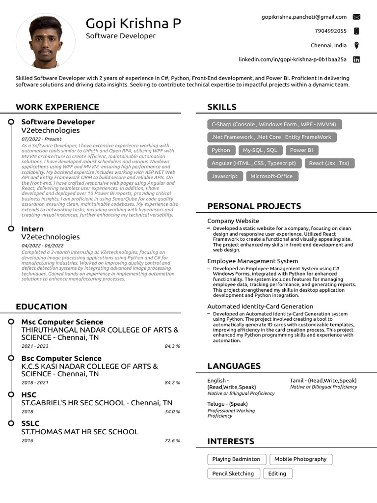 Software Developer Profile: Gopi Krishna | PDF | Entity Framework ...