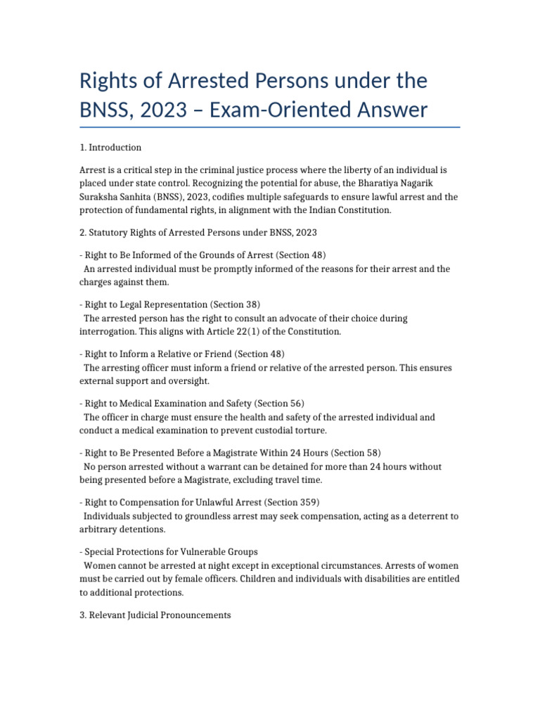 Rights of Arrested Persons under BNSS | PDF | Arrest | Human Rights