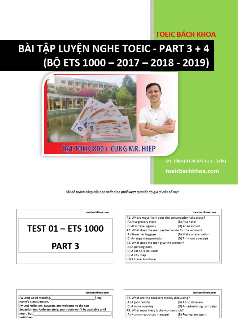 Bài Tập Luyện Nghe Part 3 + 4 (Bộ Ets 1000 - 2017 - 2018 - 2019) | PDF