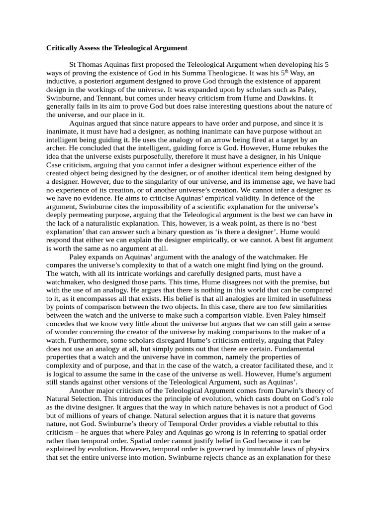 Critique of the Teleological Argument | PDF | David Hume | God