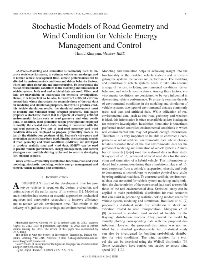 2009 Stochastic Models of Road Geometry and Wind Condition For Vehicle ...