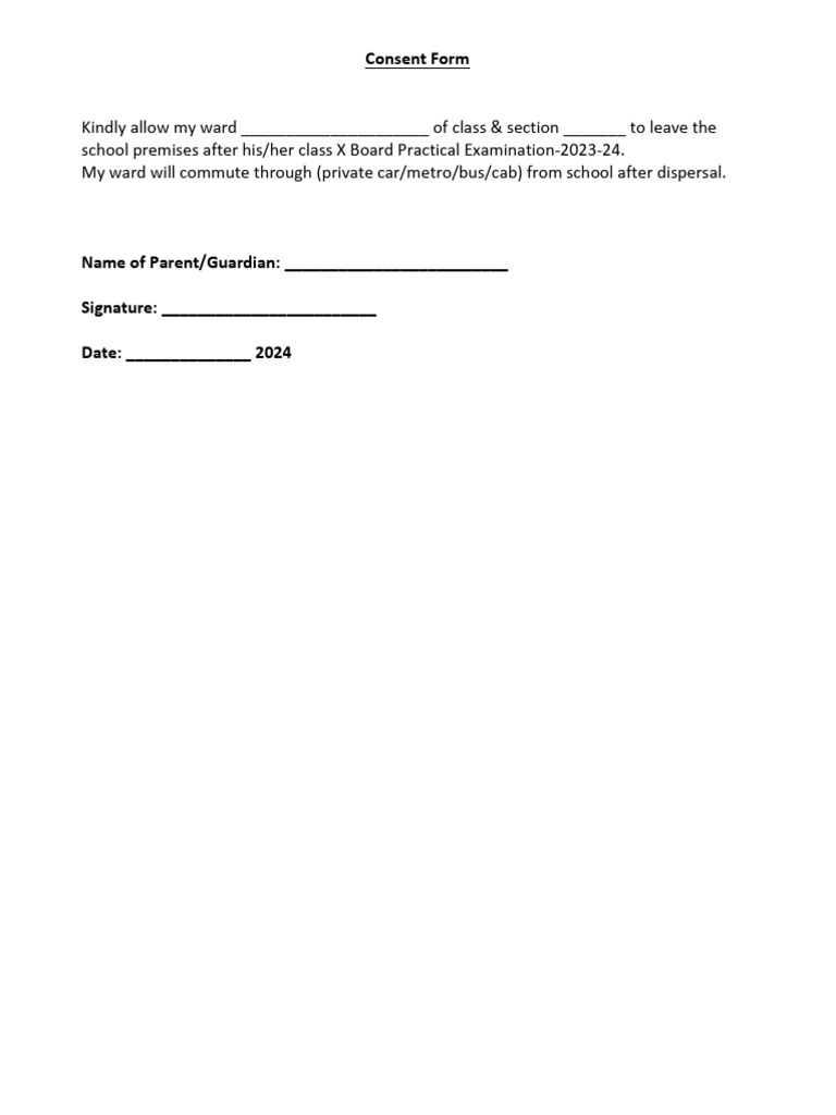 Consent Form For Class X | PDF